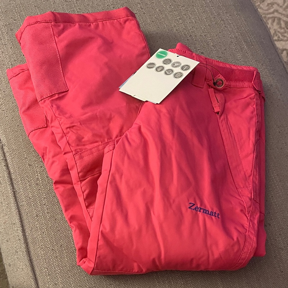 Zermatt NWT Kids Pink Snow Pants size medium